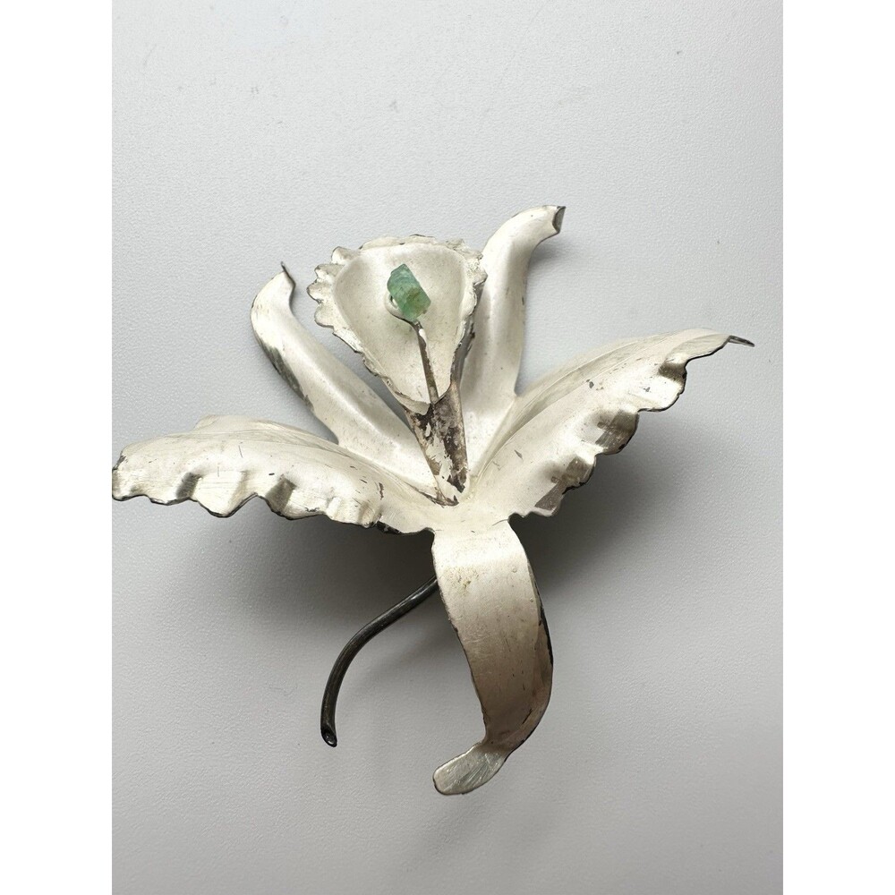 Vintage Raw Emerald Orchid Brooch C Clasp Pin Columbia